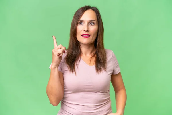 Middle Aged Caucasian Woman Isolated Background Thinking Idea Pointing Finger — Stock Photo, Image