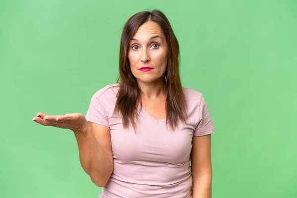 Middle Aged Caucasian Woman Isolated Background Making Doubts Gesture — Stock Photo, Image