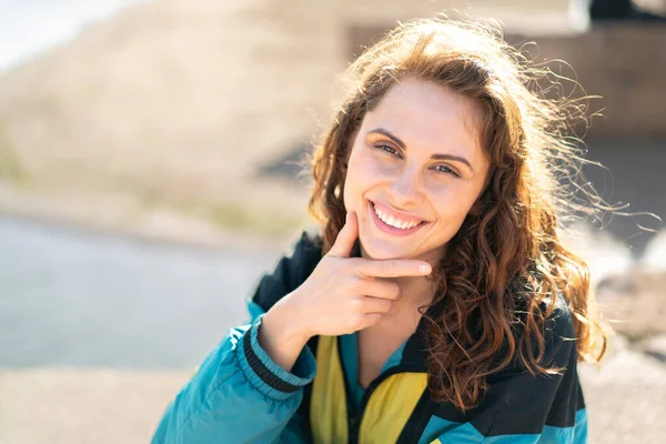 stock image Young sport woman at outdoors smiling