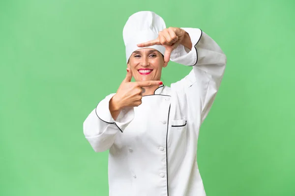 Middle Aged Chef Woman Isolated Background Focusing Face Framing Symbol Royalty Free Stock Photos