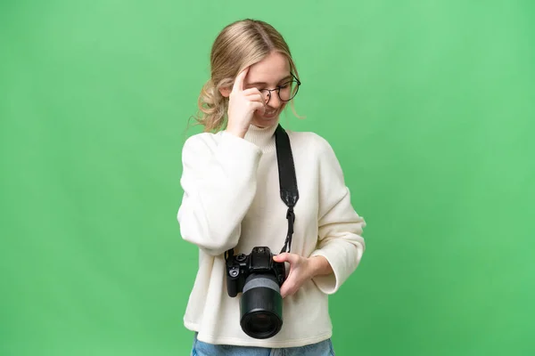 Young Photographer English Woman Isolated Background Laughing — Foto Stock