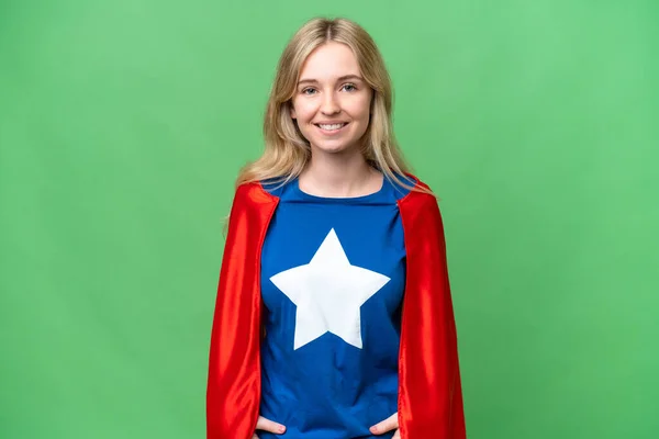 Super Hero Angielska Kobieta Odosobnionym Tle Śmiech — Zdjęcie stockowe