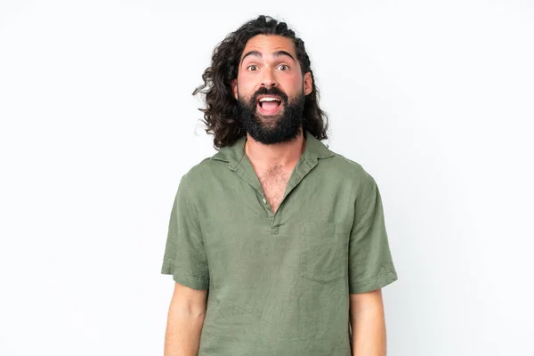 Junger Mann Mit Bart Vor Isoliertem Weißen Hintergrund Mit Überraschendem — Stockfoto