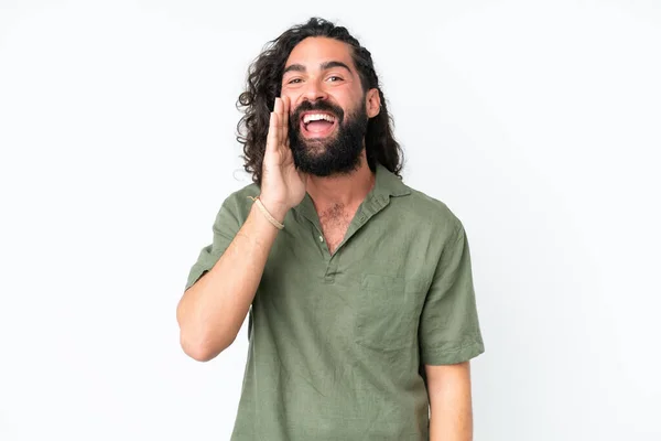 Young Man Beard Isolated White Background Shouting Mouth Wide Open — Stock Photo, Image