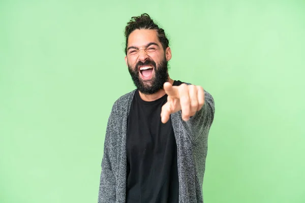 Young Man Beard Isolated Chroma Key Background Frustrated Pointing Front — Stockfoto