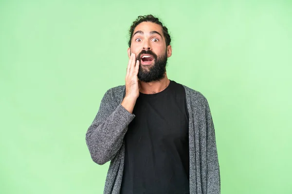Young Man Beard Isolated Chroma Key Background Surprise Shocked Facial — Stock Photo, Image