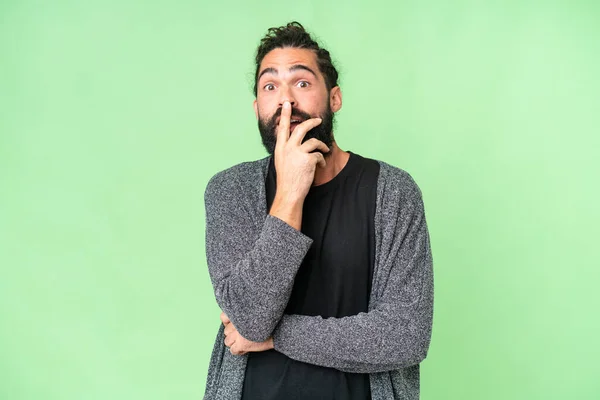 Young Man Beard Isolated Chroma Key Background Surprised Shocked While — Stock Photo, Image