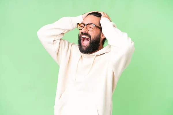 Young Man Beard Isolated Chroma Key Background Stressed Overwhelmed — Stock Photo, Image
