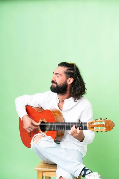 Young Man Beard Guitar Isolated Chroma Key Background Stock Picture
