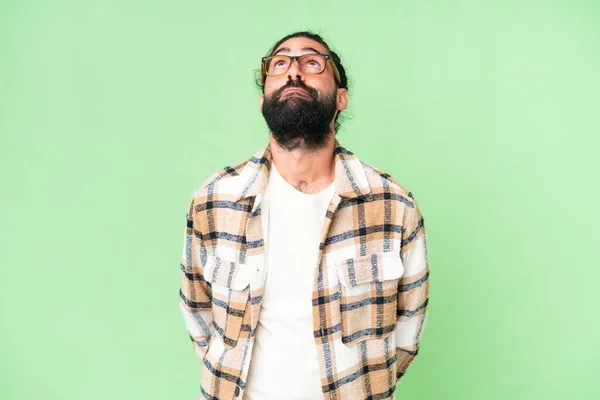 Young Man Beard Isolated Chroma Key Background Looking — Stockfoto