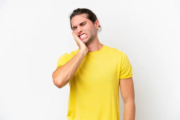 Kaukasischer Gutaussehender Mann Isoliert Auf Weißem Hintergrund Mit Zahnschmerzen — Stockfoto