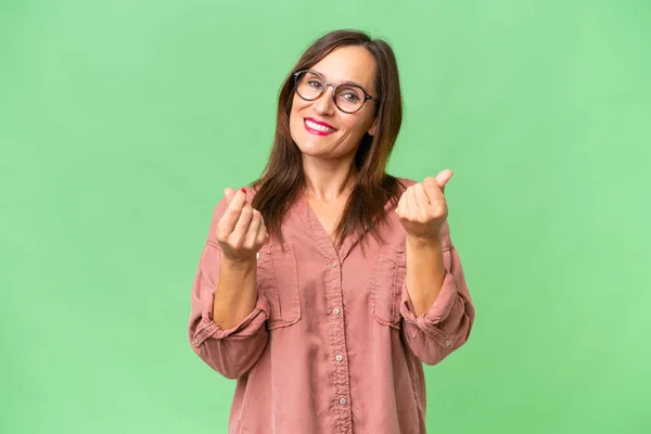 Middle Aged Caucasian Woman Isolated Background Making Money Gesture Ruined — Stock Photo, Image