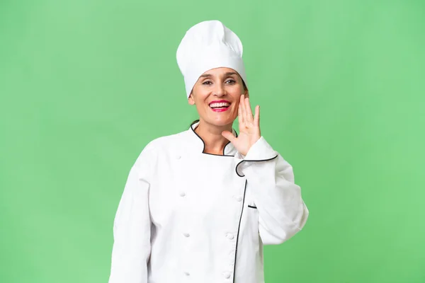 Middle Aged Chef Woman Isolated Background Shouting Mouth Wide Open — Stock Photo, Image