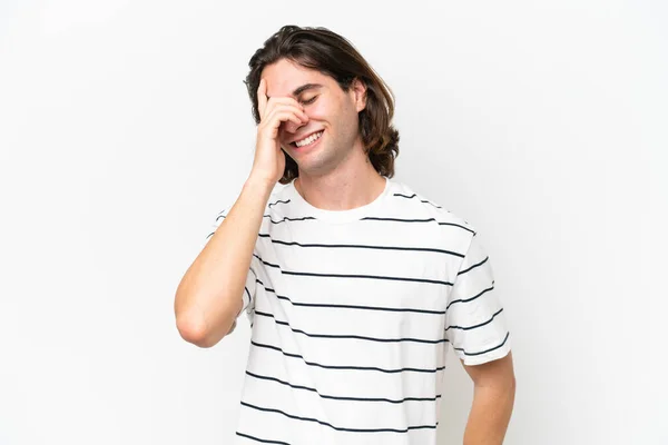 Young Handsome Man Isolated White Background Laughing — Stock Photo, Image