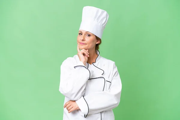 Chef Donna Mezza Età Sfondo Isolato Sorridente — Foto Stock