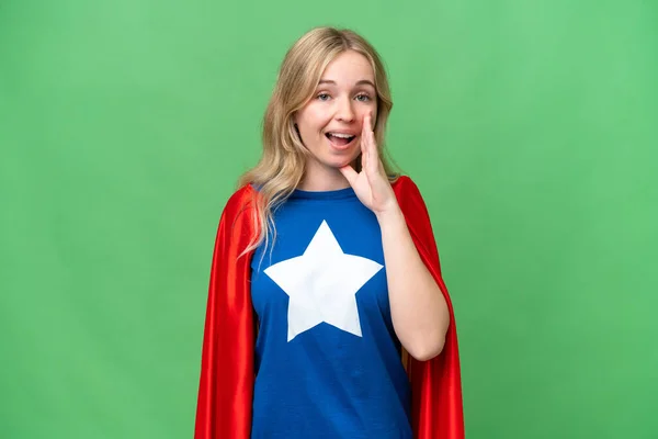 Super Hero Angielska Kobieta Odizolowanym Tle Krzyczy Szeroko Otwartymi Ustami — Zdjęcie stockowe