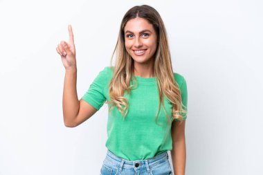 Young Uruguayan woman isolated on white background pointing up a great idea