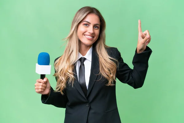 Genç Güzel Uruguaylı Bir Televizyon Sunucusu Izole Bir Arka Plan — Stok fotoğraf