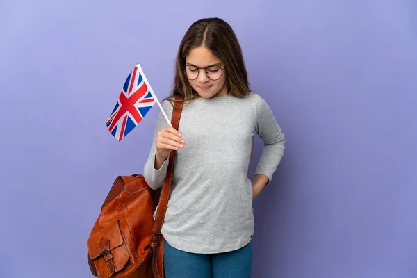 Kind Met Een Vlag Van Het Verenigd Koninkrijk Een Geïsoleerde — Stockfoto