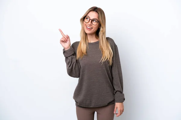 Young Uruguayan Woman Isolated White Background Pointing Great Idea — 스톡 사진