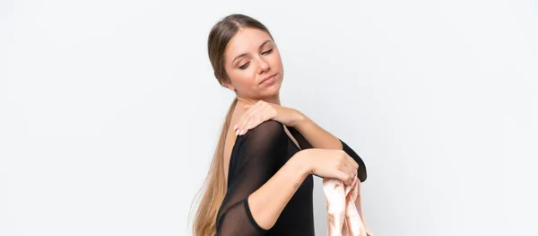 Young Beautiful Blonde Woman Practicing Ballet Isolated White Background Suffering — Stock Photo, Image
