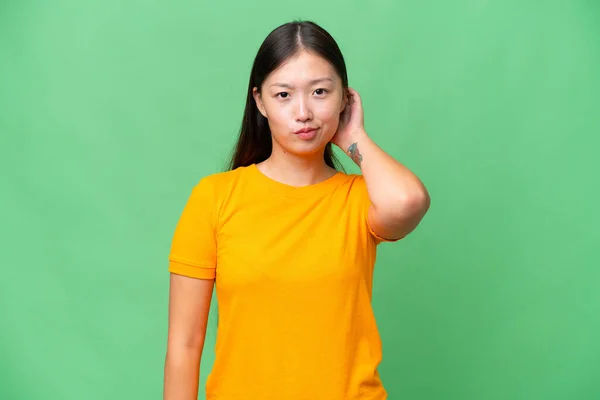 Joven Asiático Mujer Sobre Aislado Fondo Riendo —  Fotos de Stock