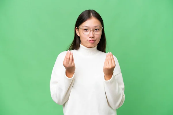 Jovem Mulher Asiática Sobre Fundo Isolado Focando Rosto Símbolo Enquadramento — Fotografia de Stock