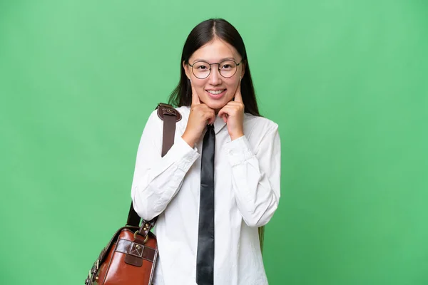 Νεαρή Ασιάτισσα Επιχειρηματίας Πάνω Από Απομονωμένη Φόντο Χαμογελώντας Μια Ευτυχισμένη — Φωτογραφία Αρχείου