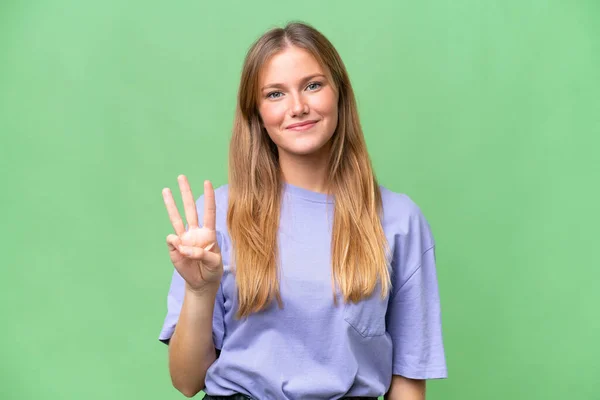 Young Beautiful Woman Isolated Background Happy Counting Three Fingers — Stock Photo, Image