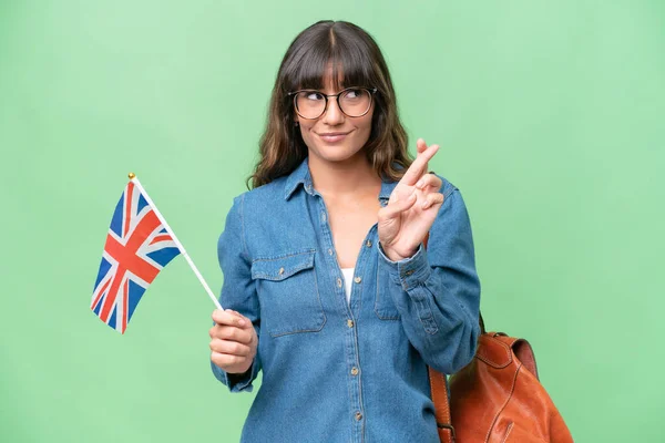 Junge Kaukasische Frau Mit Britischer Flagge Vor Isoliertem Hintergrund Daumen — Stockfoto