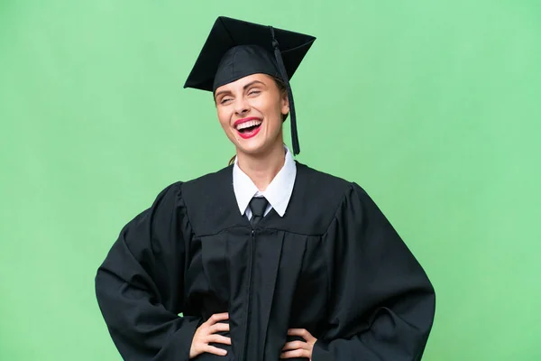 Jovem Universitária Pós Graduação Mulher Caucasiana Sobre Fundo Isolado Posando — Fotografia de Stock