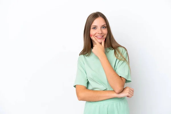 Joven Mujer Lituana Aislada Sobre Fondo Blanco Feliz Sonriente —  Fotos de Stock