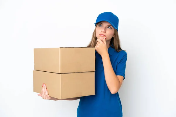 stock image Delivery Lithuanian woman isolated on white background having doubts