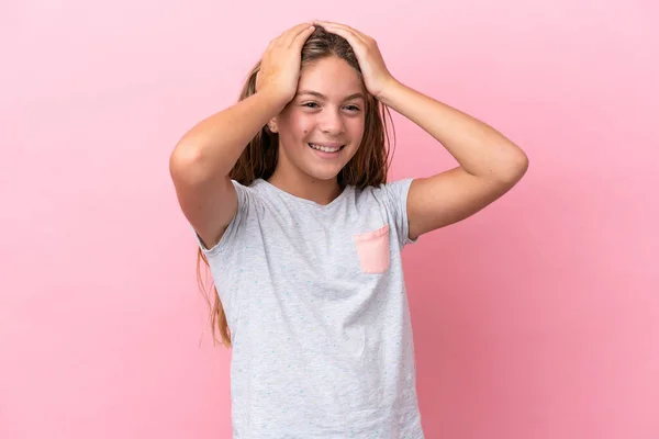 Little Caucasian Girl Isolated Pink Background Laughing — Stock Photo, Image