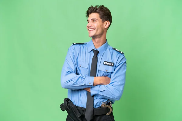 Soyutlanmış Mutlu Gülümseyen Genç Bir Polis — Stok fotoğraf