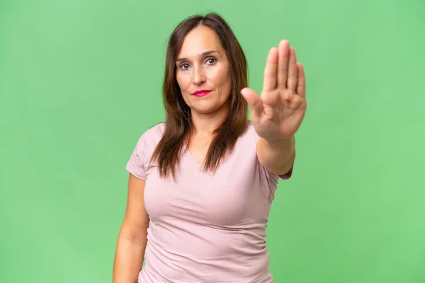 Middle Aged Caucasian Woman Isolated Background Making Stop Gesture — Stock Photo, Image
