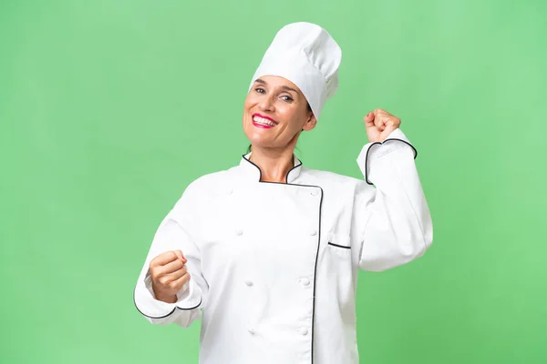 Middle Aged Chef Woman Isolated Background Celebrating Victory — Stock Photo, Image