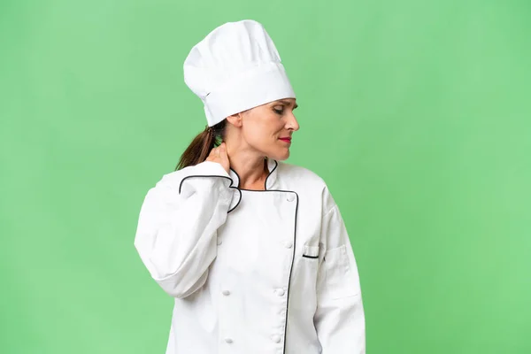 Chef Donna Mezza Età Sfondo Isolato Con Mal Collo — Foto Stock
