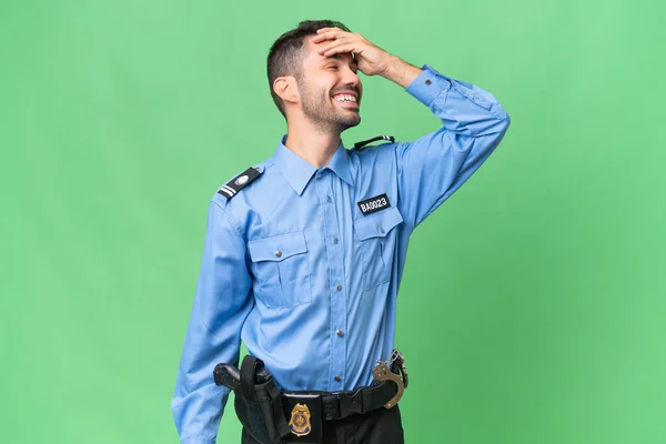 Giovane Uomo Caucasico Polizia Sfondo Isolato Capito Qualcosa Intenzione Della — Foto Stock