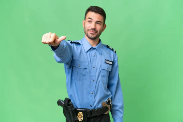 Giovane Uomo Caucasico Della Polizia Sfondo Isolato Dando Pollice Gesto — Foto Stock