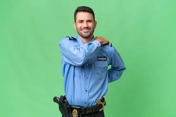 Young Police Caucasian Man Isolated Background Suffering Pain Shoulder Having — Stock Photo, Image