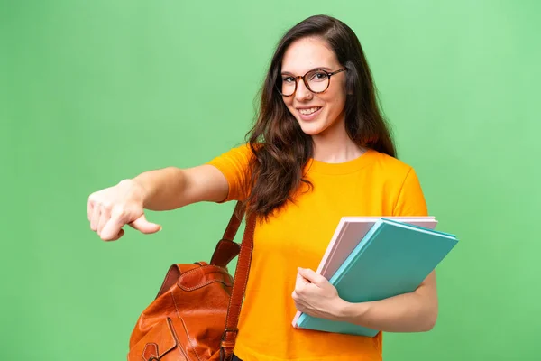 Young Student Caucasian Woman Isolated Background Giving Thumbs Gesture — Photo