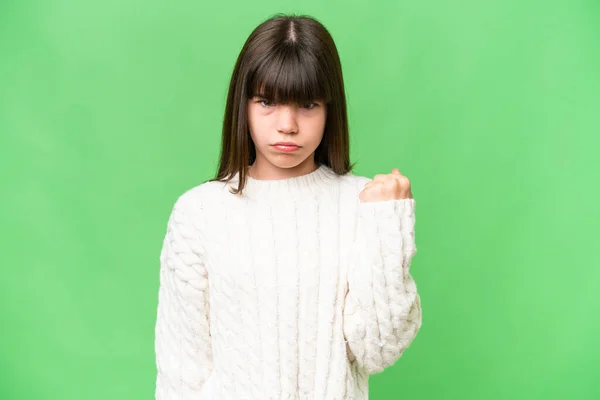 Little Caucasian Girl Isolated Background Unhappy Expression — Stock Photo, Image