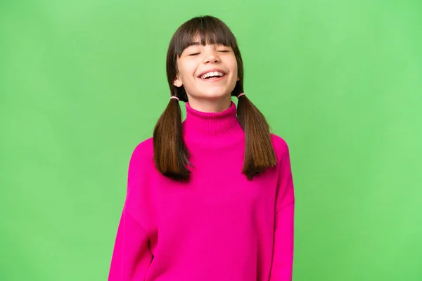 Mały Kaukaski Dziewczyna Odosobnione Tło Śmiech — Zdjęcie stockowe