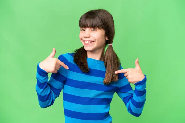 Little Caucasian Girl Isolated Background Proud Self Satisfied — Stock Photo, Image