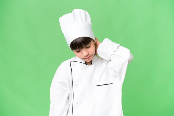 Piccola Ragazza Chef Caucasico Sfondo Isolato Con Mal Collo — Foto Stock