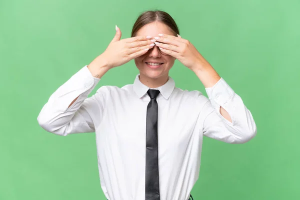 Young Business Caucasian Woman Isolated Background Covering Eyes Hands — Stock fotografie
