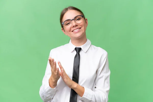 Young Business Caucasian Woman Isolated Background Applauding Presentation Conference — Stockfoto