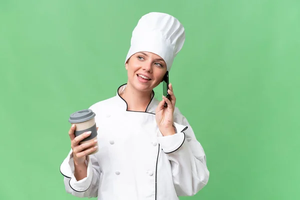 Young Chef Caucasian Woman Isolated Background — Stock Photo, Image