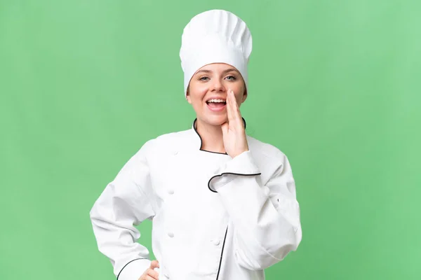 Giovane Chef Donna Caucasica Sfondo Isolato — Foto Stock
